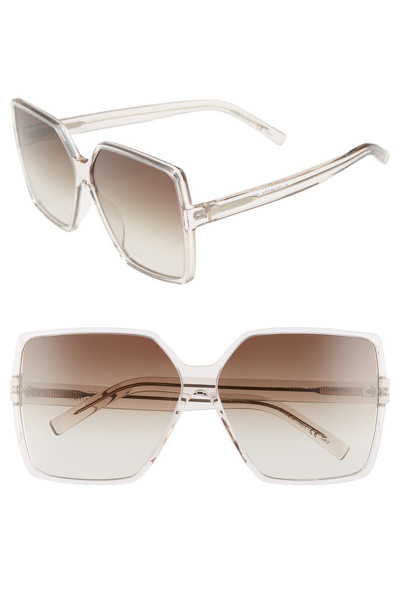 Saint Laurent Women's Betty Oversized Square Sunglasses, 63mm In Shiny Transparent Powder/brown