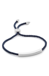Monica Vinader Engravable Linear Friendship Bracelet In Silver/ Navy Blue