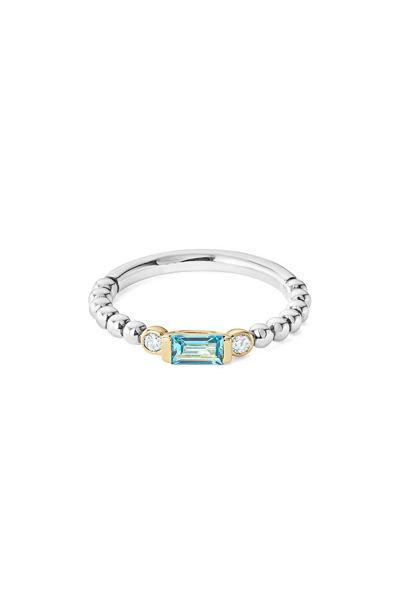 Lagos 18k Gold & Sterling Silver Blue Topaz & Diamond Stacking Ring In Blue/silver