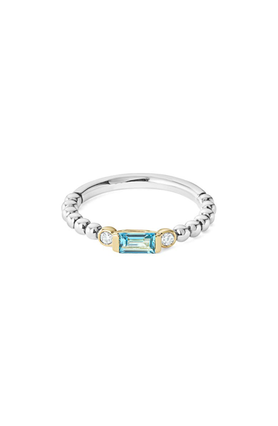 Lagos 18k Gold & Sterling Silver Blue Topaz & Diamond Stacking Ring In Silver/ 18k Gold/ Blue Topaz