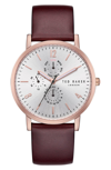 TED BAKER GRAHAM MULTIFUNCTION LEATHER STRAP WATCH, 40MM,TE50376003