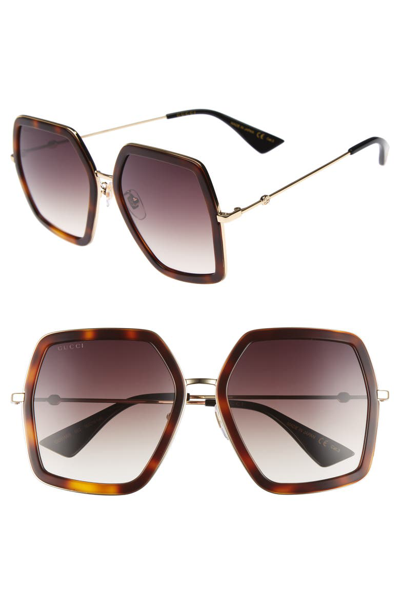 Gucci 56mm Sunglasses - Havana/ Brown