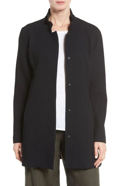 Eileen Fisher Stand-collar Gridded Topper Jacket, Black, Petite