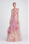 MARCHESA RESORT 2018-19 MARCHESA COUTURE PLUNGING V NECK SILK TULLE BALL GOWN,M24828