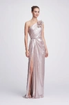 MARCHESA RESORT 2018-19 MARCHESA COUTURE ONE SHOULDER DRAPED LAME GOWN,M24835