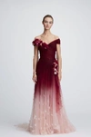 MARCHESA Marchesa Couture Sleeveless Floral Tulle Gown w/ Caplet M21807C,M24839