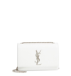 Saint Laurent Ladies Icy White Monogram Kate Pebbled Leather Shoulder Bag In Dnu Optic White