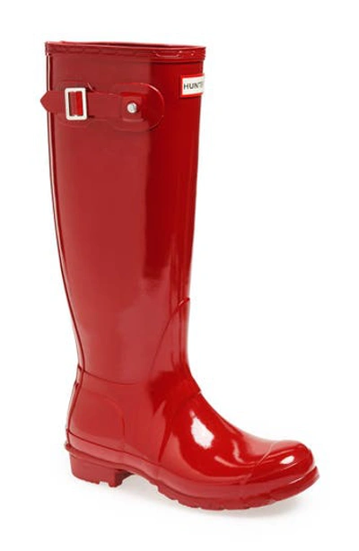 Hunter Original High Gloss Waterproof Boot In Red