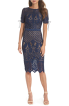 TADASHI SHOJI TIE SLEEVE LACE SHEATH DRESS,BGK17712MDXZ