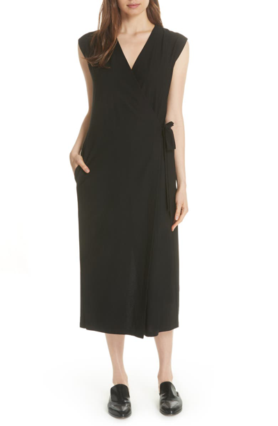 Eileen Fisher Petite Sleeveless Wrap-front Jumpsuit In Black