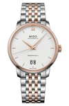Mido Baroncelli Watch, 40mm In Silver/ White/ Rose Gold