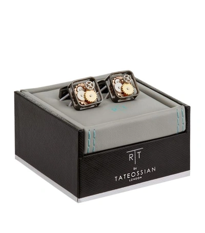 Tateossian Square Gear Gunmetal-plated Cufflinks In Metallic