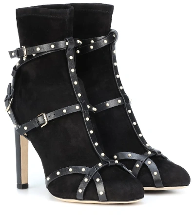 Jimmy Choo Faux-pearl Embellished Brianna 100 Booties In Black/black/white