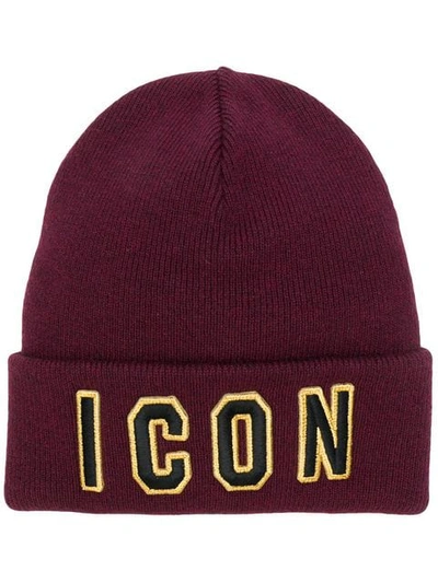 Dsquared2 Icon羊毛针织套头帽 In Burgundy