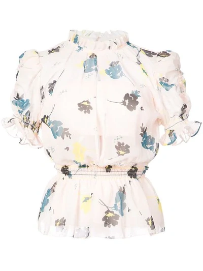 Self-portrait Ruffled Floral-print Chiffon Top In Pink