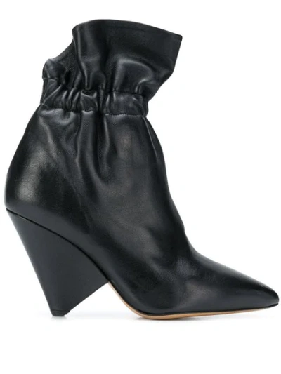 Isabel Marant Lileas Ruched Leather Ankle Boots In Black