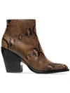 CHLOÉ BROWN AND BLACK RYLEE 80 SNAKESKIN EFFECT LEATHER BOOTS