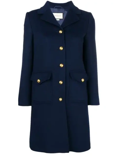 Gucci Single-breasted Coat In Navy