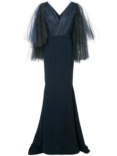 Christian Siriano Embellished Tulle Sleeve Gown - 黑色 In Black