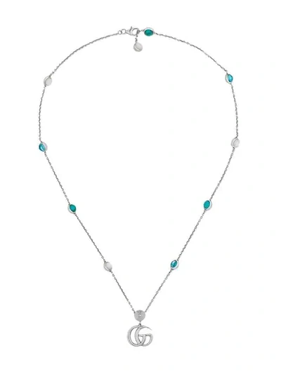 Gucci Silver Pendant Double G Necklace In Blue