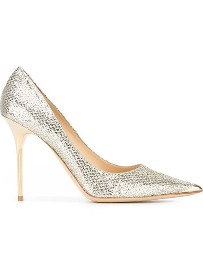 Jimmy Choo Abel Leather-trimmed Glittered Mesh Pumps In Champagne