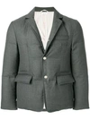 THOM BROWNE THOM BROWNE 经典条纹羊毛背部中央三色条纹单排扣羽绒西服外套 - 灰色