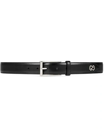 Gucci Leather Belt With Gg Detail In Black
