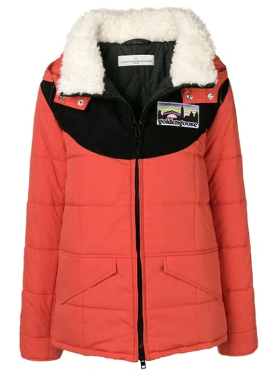 Golden Goose Agena Faux Shearling-trimmed Quilted Shell Jacket In Orange,black