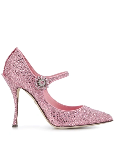 Dolce & Gabbana Crystal-embellished Satin Mary Jane Pumps In Pink