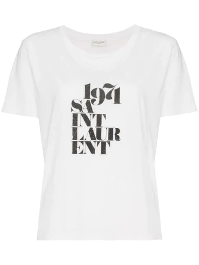Saint Laurent 1974 Logo Print Cotton Short Sleeve T Shirt In White