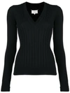 MAISON MARGIELA MAISON MARGIELA V-NECK RIB KNIT SWEATER - BLACK