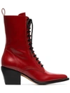 Chloé Chloe Rylee Shiny Leather Lace Up Buckle Boots In Red In 631 Intense Red