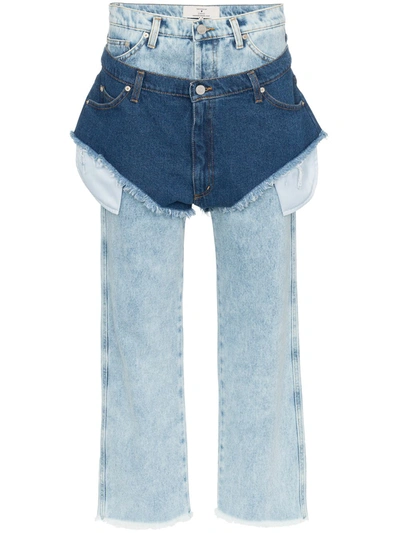 Natasha Zinko High Waisted Jeans With A Denim Shorts Layer In Blue