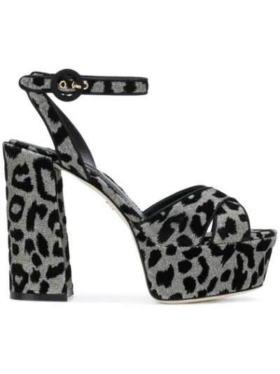 Dolce & Gabbana Flocked Metallic Canvas Platform Sandals In Silver