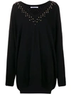 Givenchy Long-sleeve Studded V-neck Oversize Cashmere-blend Sweater In Black