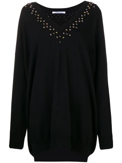 Givenchy Long-sleeve Studded V-neck Oversize Cashmere-blend Jumper In Black