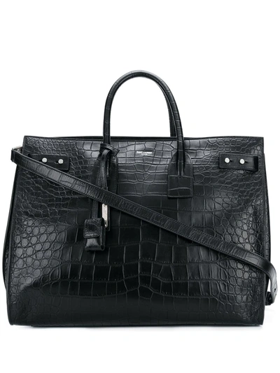 Saint Laurent Large Sac De Jour Crocodile-embossed Tote Bag In Black