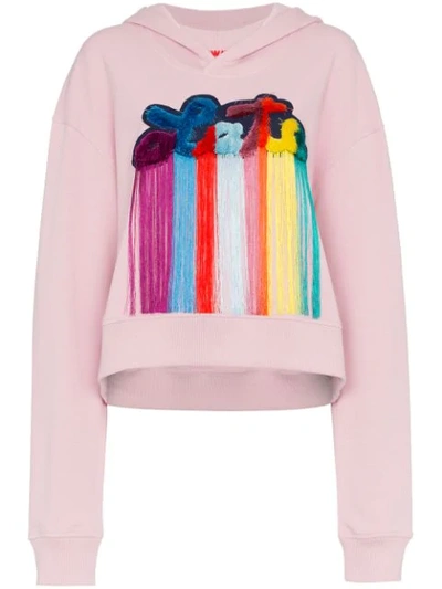 Mira Mikati Tasseled Embroidered Cotton-jersey Hoodie In Pink