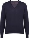 Prada Knitted V-neck Sweater In Blue