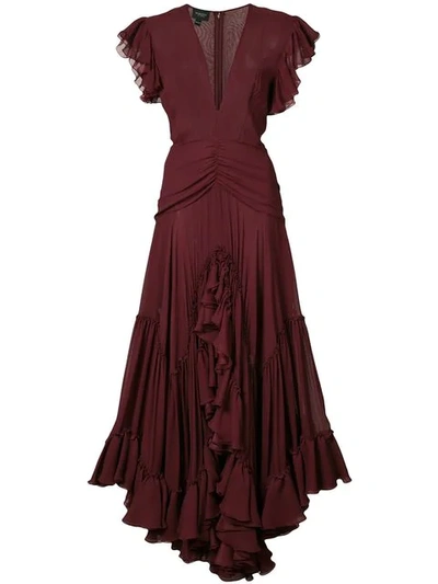 Giambattista Valli Red Women's Deep V-neck Silk-georgette Gown
