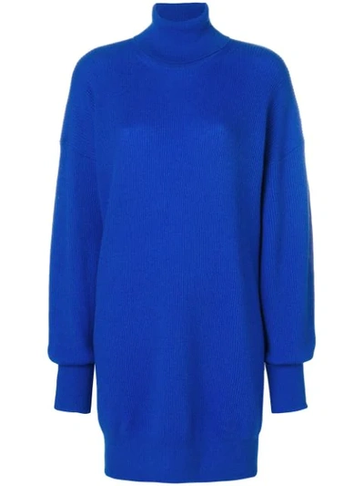 Maison Margiela Oversized Elbow-patch Wool Roll-neck Sweater In Blue