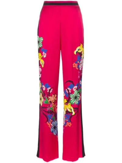 Etro Floral-print Satin-crepe Wide-leg Trousers In Pink