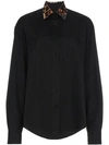 WE11 DONE WE11DONE OVERSIZED LEOPARD PRINT COLLAR COTTON SHIRT - BLACK