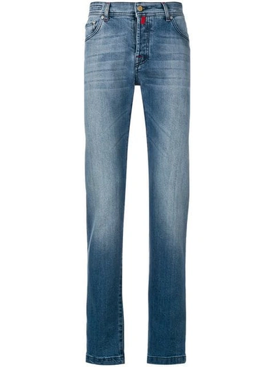 Kiton Stonewashed Straight-leg Jeans In Blue