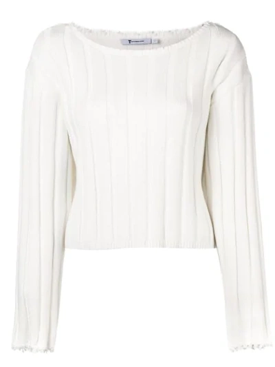 Alexander Wang T Alexanderwang.t White Raw Edge Off-the-shoulder Jumper In Ivory