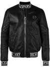 PHILIPP PLEIN LOGO PRINTED LEATHER JACKET