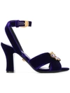 VERSACE VERSACE CRYSTAL MEDUSA VELVET SANDALS - PURPLE