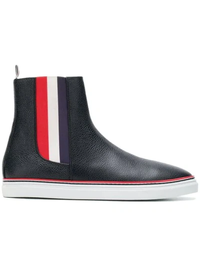 Thom Browne Men's Chelsea Leather High-top Sneakers With Stripes In Blue