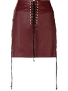 Ben Taverniti Unravel Project Lace-up Leather Mini Skirt In Red