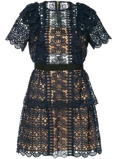 Self-portrait Embroidered A-line Dress - 蓝色 In Blue